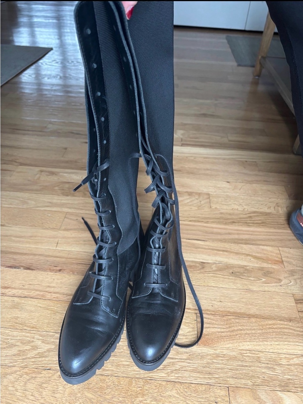 NEW Theory Black Leather Tall Laced Lug Boots - Size 39
